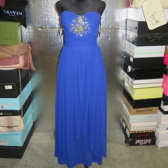 Masquerade Strapless Sapphire Blue Rhinestone Embellished Formal Dress size 56
